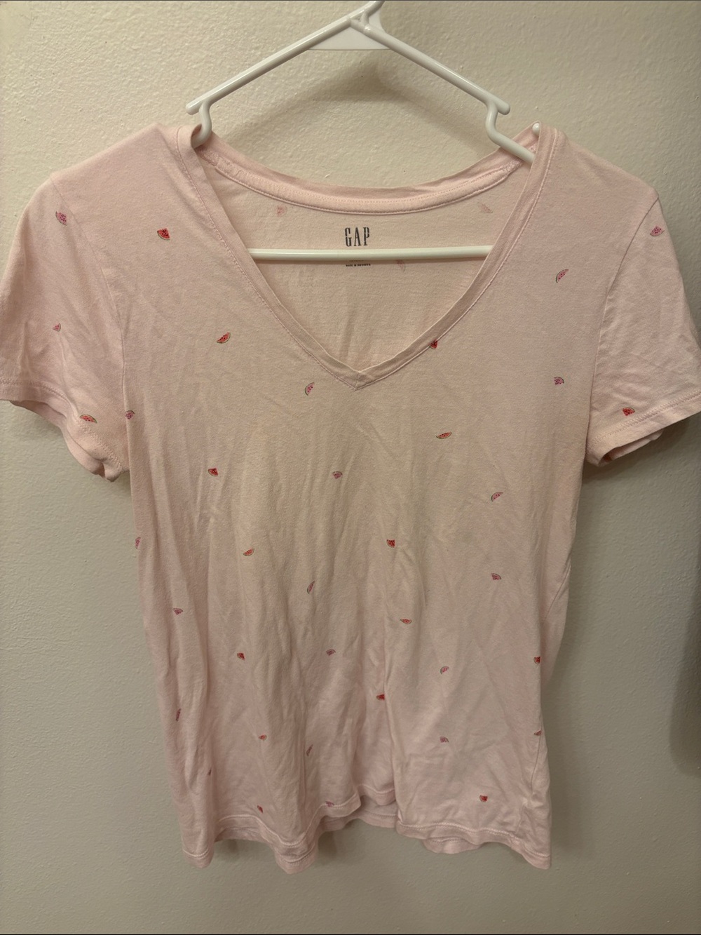 GAP Pale Pink V-Neck Favorite Tee with Tiny Watermelons Motifs